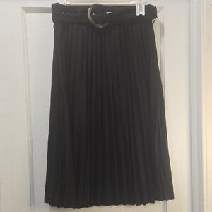 Elegant Black Pleated Midi Skirt
